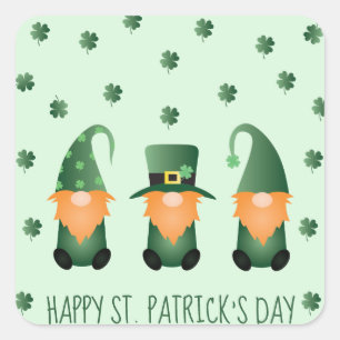 Happy St Patricks Day Gnomes Green Orange Square Sticker