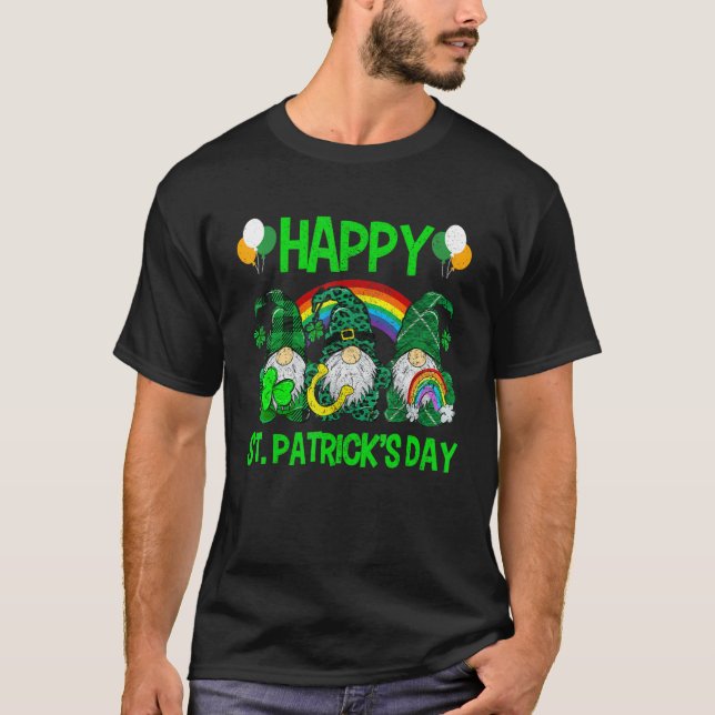 Happy St Patricks Day Gnomes Leopard Irish Shamroc T-Shirt (Front)