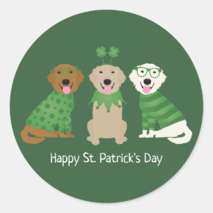 Happy St Patricks Day Golden Retriever Dogs Classic Round Sticker