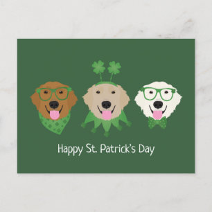 Happy St Patricks Day Golden Retriever Dogs Postcard