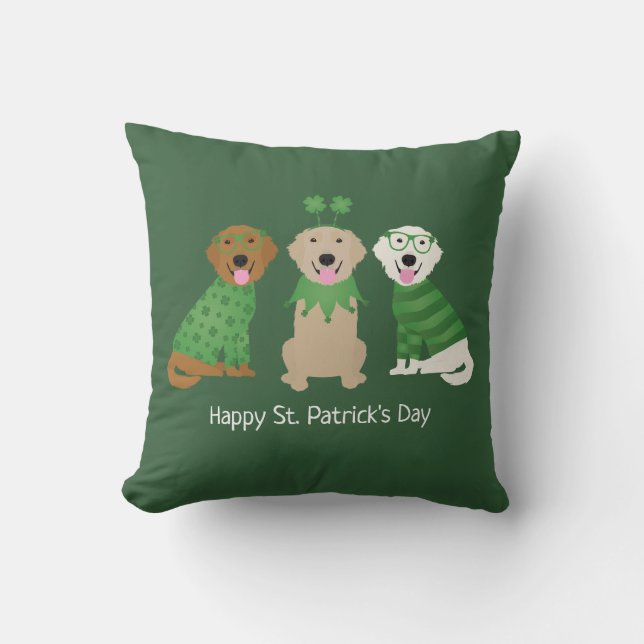 Happy St Patricks Day Golden Retriever Dogs Throw Pillow (Front)