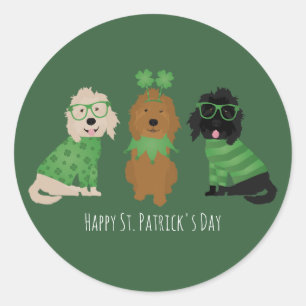 Happy St Patricks Day Goldendoodle Dogs Classic Round Sticker