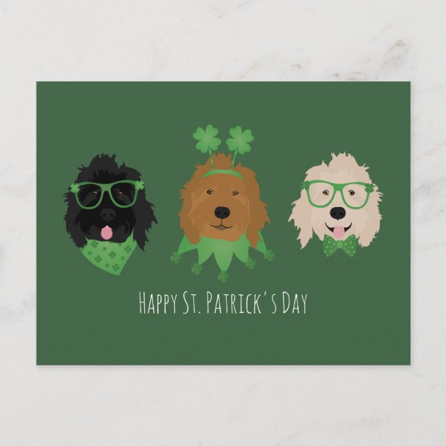 Happy St Patricks Day Goldendoodle Dogs Postcard (Front)