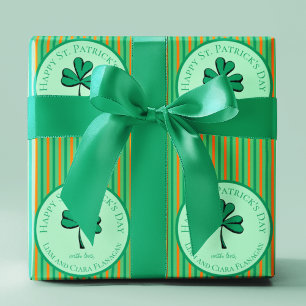 Happy St Patrick's Day Green and Orange Kids Wrapping Paper