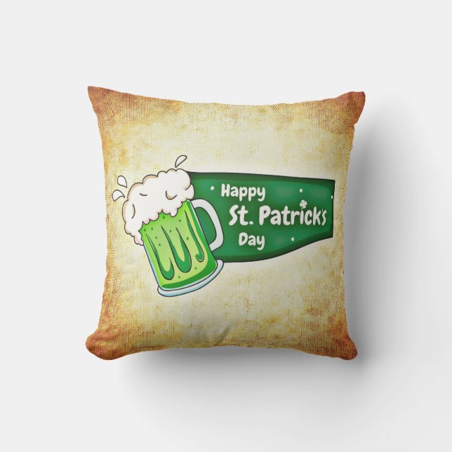Happy St. Patrick's Day Green Beer Throw Pillow (Front)