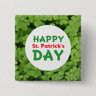 Happy St.Patrick's Day green clover pinback button