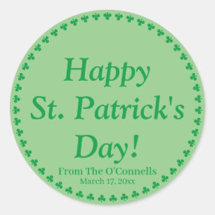 Happy St. Patrick's Day green clovers personalized Classic Round Sticker
