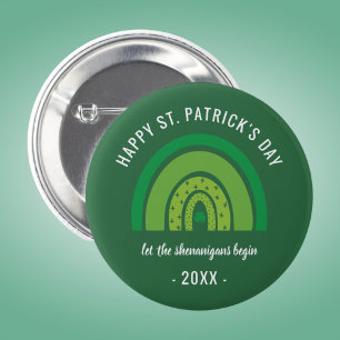 Happy St Patricks Day Green Rainbow Irish Shamrock 2 Inch Round Button