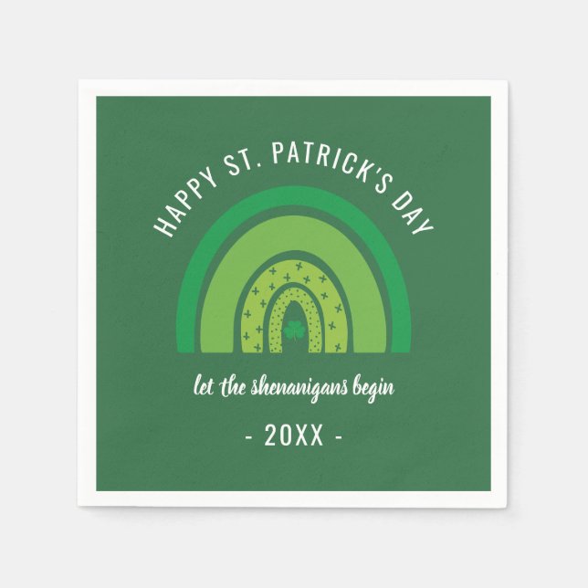 Happy St Patricks Day Green Rainbow Irish Shamrock Napkin (Front)