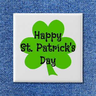 Happy St. Patrick's Day Green Shamrock 2 Inch Square Button