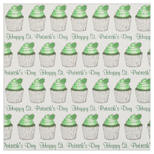 Happy St. Patrick's Day Green Shamrock Cupcake Fabric