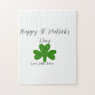 Happy St. Patrick's day green shamrock name Jigsaw Puzzle