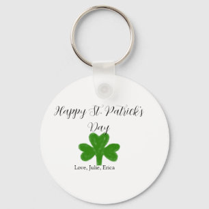 Happy St. Patrick's day green shamrock name Keychain