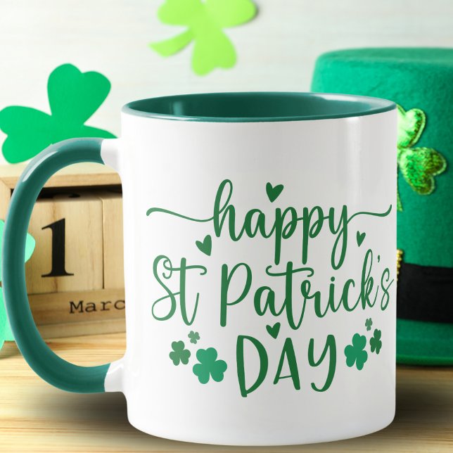 Happy St Patrick's Day Green Shamrocks and Hearts Mug (Happy St Patrick's Day Green Shamrocks and Hearts Mug)