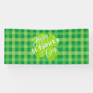 Happy St. Patrick's Day Green Tartan Lucky Clover Banner