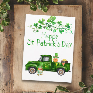 Happy St. Patrick's Day Green Truck Gnomes  Postcard