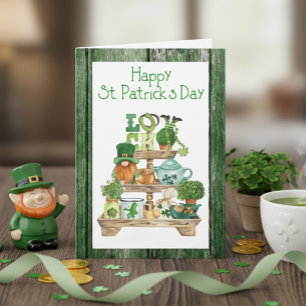 Happy St. Patrick's Day Green WoodPostcard Holida Holiday Card