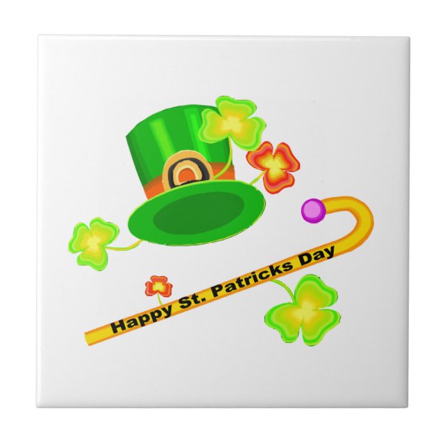 Happy St. Patrick's Day Hat & Cane Collage Tile (Front)