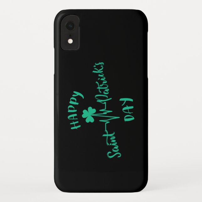 Happy St Patricks Day Heartbeat pulse Shamrock Case-Mate iPhone Case (Back)