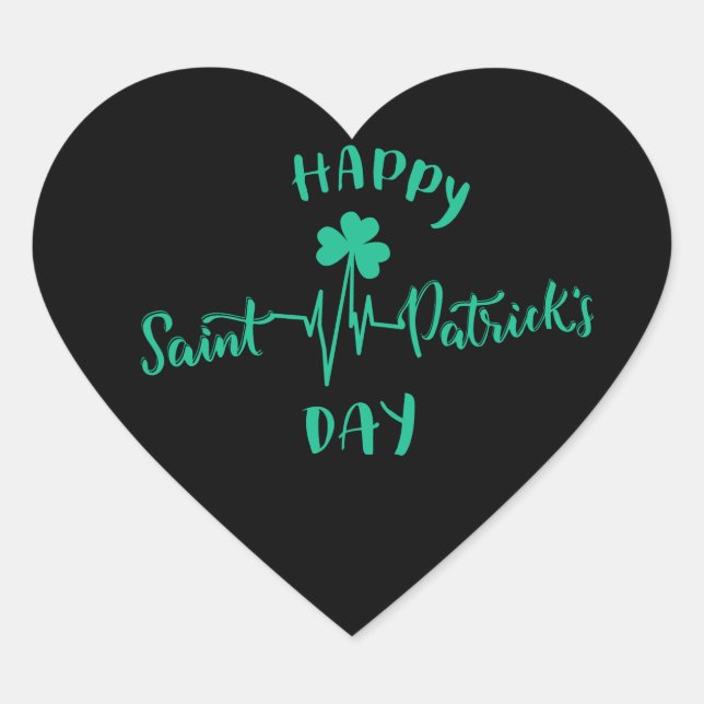 Happy St Patricks Day Heartbeat pulse Shamrock Heart Sticker (Front)