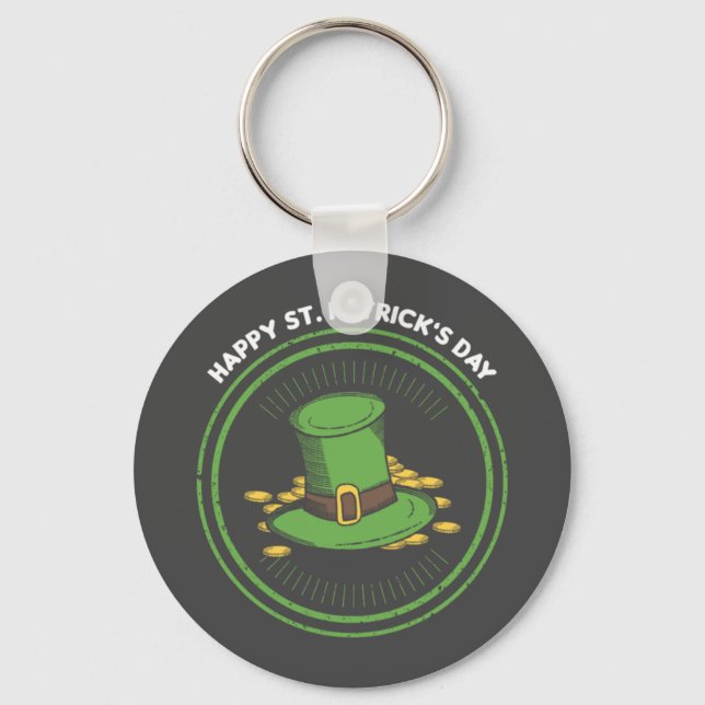 Happy St Patricks Day Ireland Shamrock Keychain (Front)