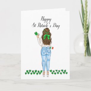 Happy St Patrick's Day Irish Female Clover Holiday Card