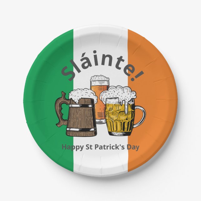 Happy St Patricks Day Irish Flag Paper Plate (Front)