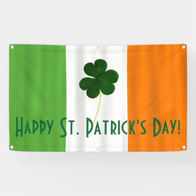 Happy St. Patrick's Day Irish Flag Shamrock Banner (Horizontal)