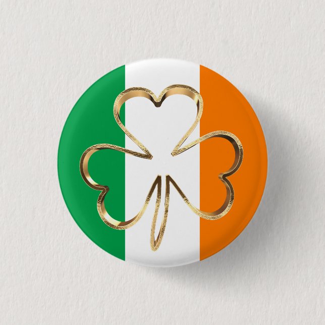 Happy St. Patrick's Day Irish Flag Shamrock Paddy 1 Inch Round Button (Front)