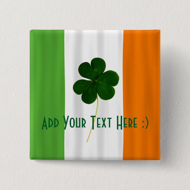 Happy St. Patrick's Day Irish Flag Shamrock Paddy 2 Inch Square Button (Front)