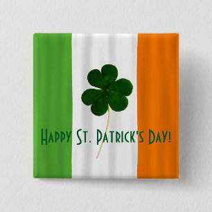 Happy St. Patrick's Day Irish Flag Shamrock Paddy 2 Inch Square Button
