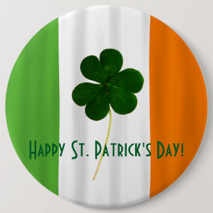 Happy St. Patrick's Day Irish Flag Shamrock Paddy 6 Inch Round Button