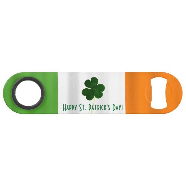 Happy St. Patrick's Day Irish Flag Shamrock Paddy Speed Bottle Opener (Back Horizontal)