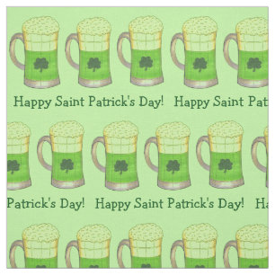 Happy St. Patrick's Day Irish Green Shamrock Beer Fabric
