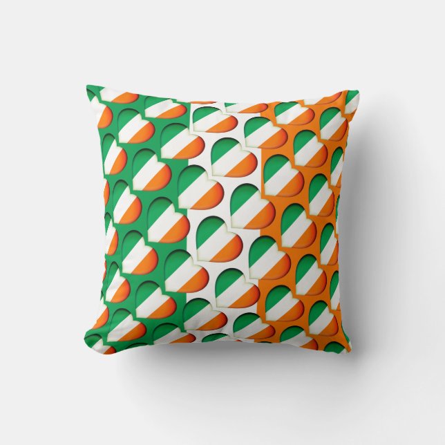 Happy St. Patrick's Day Irish Hearts Flag Throw Pillow (Front)