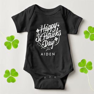 Happy St Patricks Day Irish Shamrock Personalized Baby Bodysuit