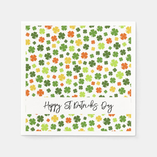 Happy St Patricks Day Irish Shamrocks Colourful Fu Napkin (Front)