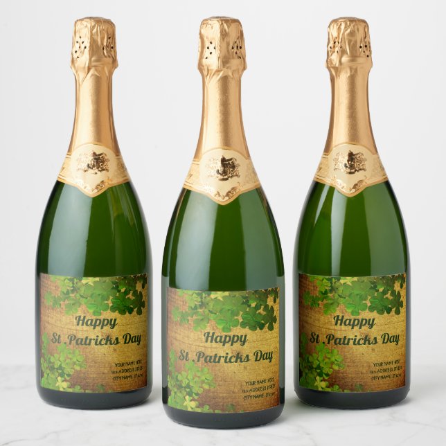 Happy St Patrick's Day,irish shamrocks Sparkling Wine Label (Bottles)