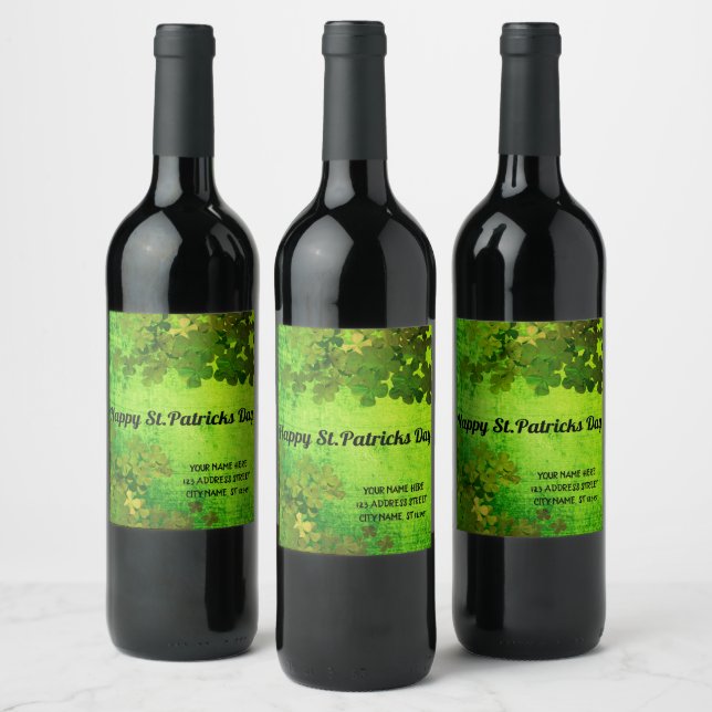 Happy St. Patrick's Day,irish shamrocks Wine Label (Bottles)