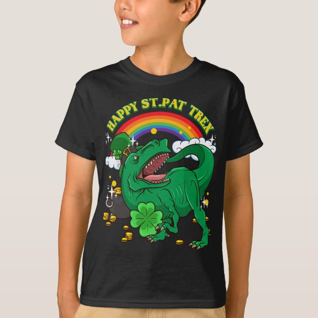 Happy St. Patricks Day Irish Tyrannosaurus rex Din T-Shirt (Front)