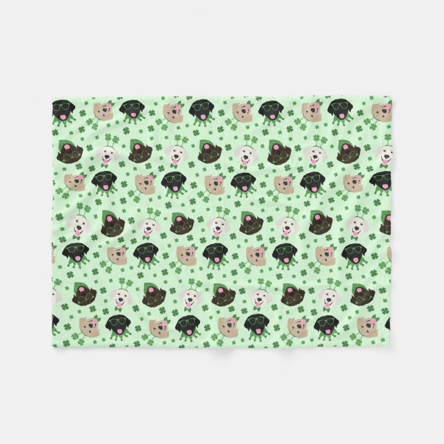 Happy St Patricks Day Labrador Retriever Dogs Fleece Blanket (Front (Horizontal))