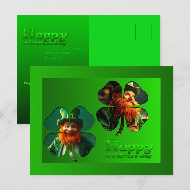 Happy St Patrick's Day Leprechaun Add Photo PostC2 Holiday Postcard (Front/Back)