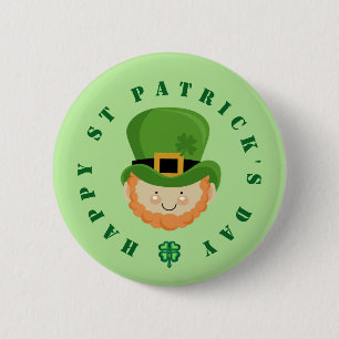 Happy St Patrick's Day leprechaun and shamrock 2 Inch Round Button