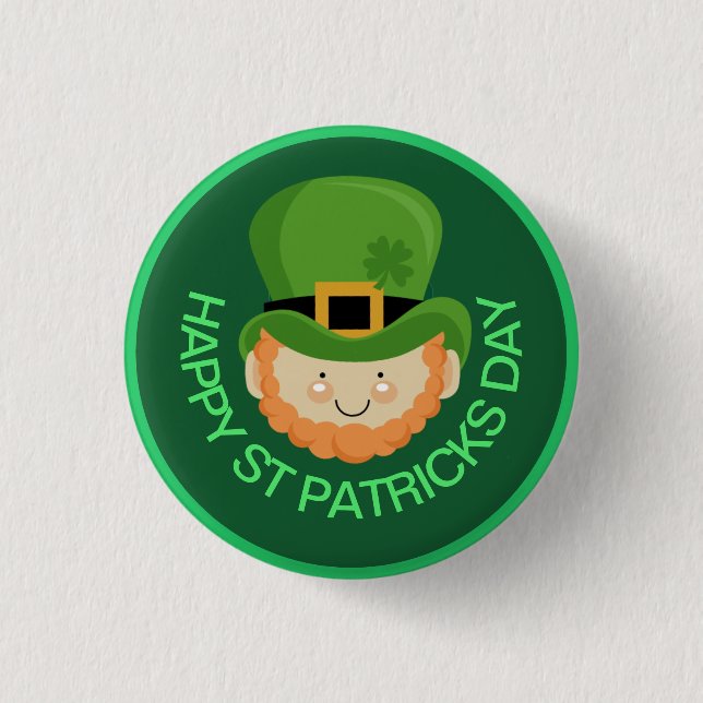 Happy St Patricks Day Leprechaun and shamrock hat 1 Inch Round Button (Front)
