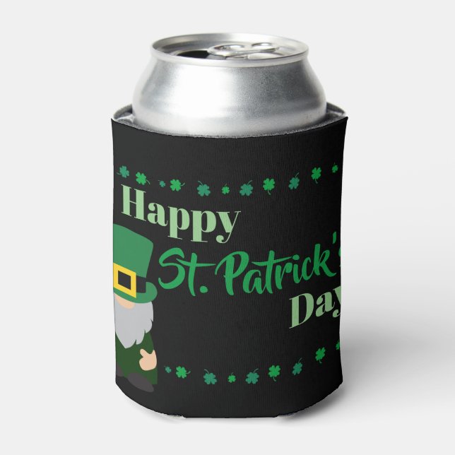 Happy St Patricks Day Leprechaun Gnome Can Cooler (Can Front)