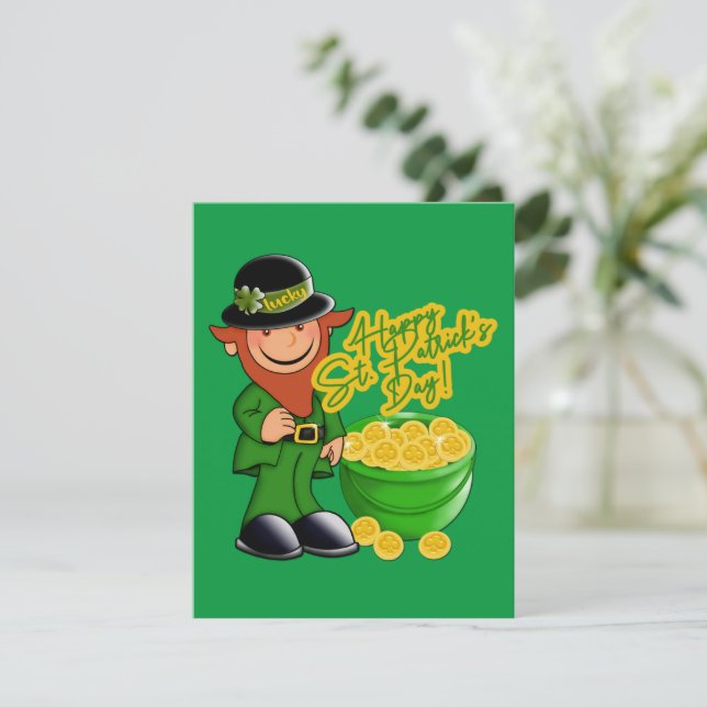 Happy St. Patrick's Day! Leprechaun Gold Holiday Card (Standing Front)