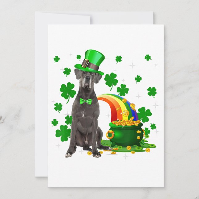Happy St Patricks Day Leprechaun Great Dane Dog Announcement (Front)