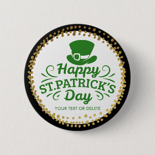 Happy St Patricks Day Leprechaun Hat Custom Text 2 Inch Round Button