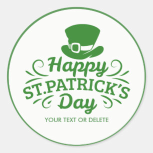 Happy St Patricks Day Leprechaun Hat Custom Text Classic Round Sticker