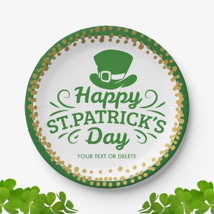 Happy St Patricks Day Leprechaun Hat Custom Text Paper Plate